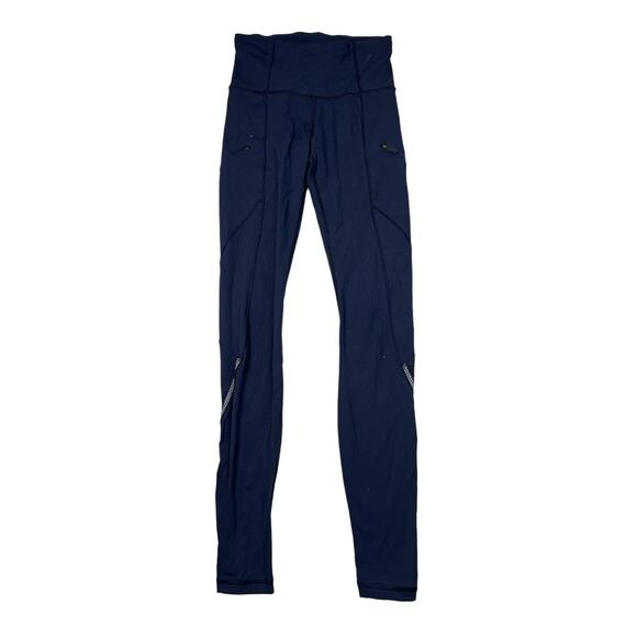 Lululemon Reflective Mid Rise Full Length Tight Leggings Zip Pockets Navy Blue 2 - Picture 1 of 6